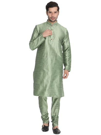 Men's Mint Green Silk Blend Straight Kurta Pyjama Set