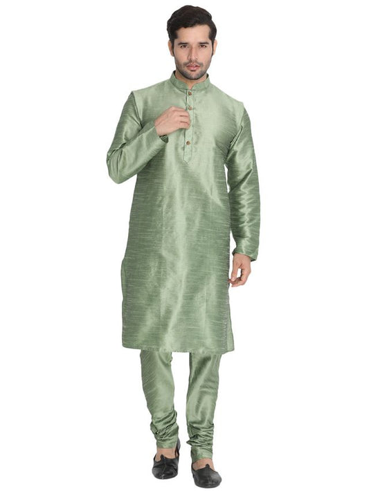 Men's Mint Green Silk Blend Straight Kurta Pyjama Set