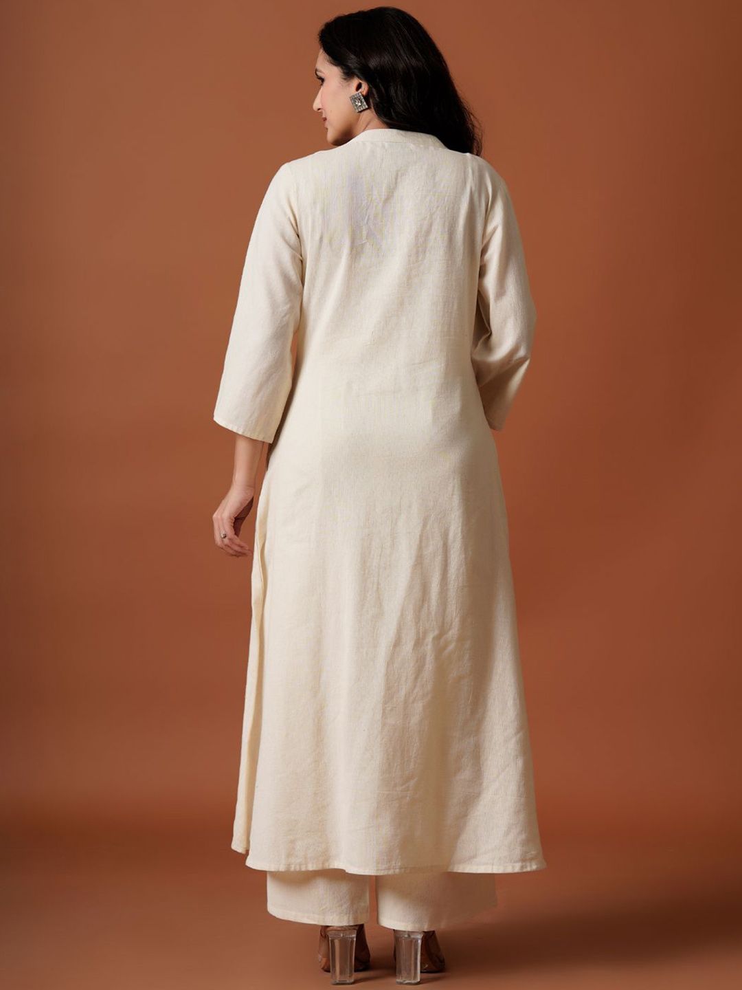 Dhiyona IE Embroidered Mandarin Collar Pure Cotton A-Line Top With Trousers