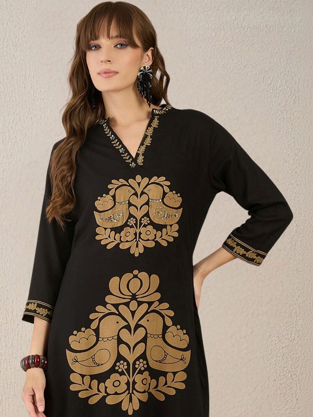 Women Ethnic Motifs Printed Regular Thread Work Kurta with Palazzos