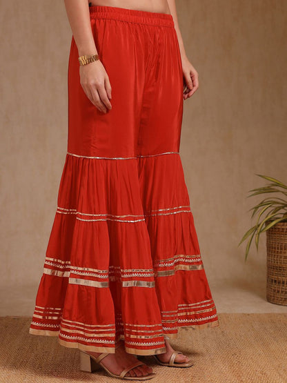 Dhiyona SO Women's Women Floral Regular Mirror Work Silk Crepe Kurta with Sharara & With Dupatta