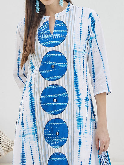Tie And Dye Screen Technique Pure Cotton Kurta With Trousers & Dupatta