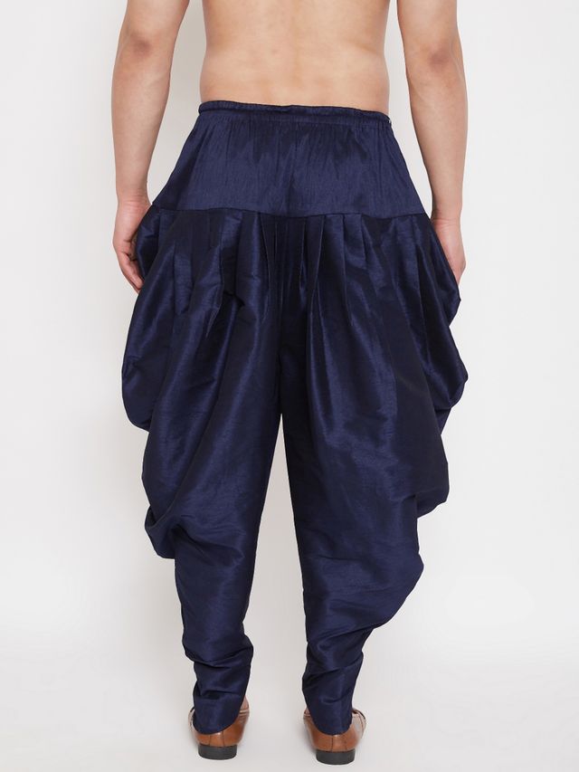 Men's Navy Blue Silk Blend Regular Dhoti