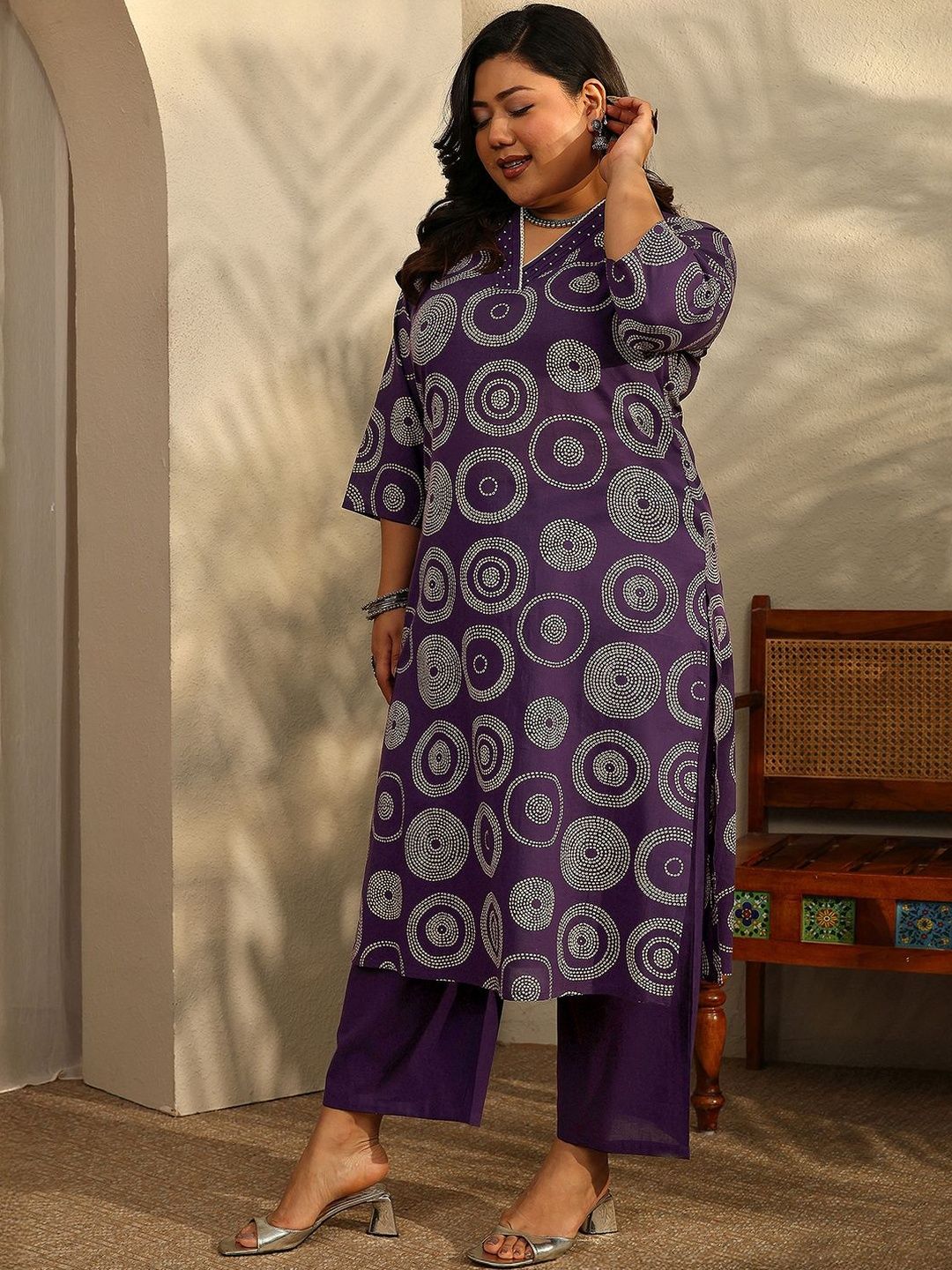 Dhiyona Women's Plus Size Ethnic Motifs Printed Kurta with Palazzos & Dupatta