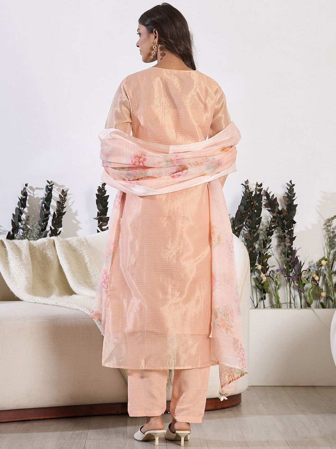 Floral Embroidered Thread Work Pure Cotton Kurta with Trouser & Dupatta