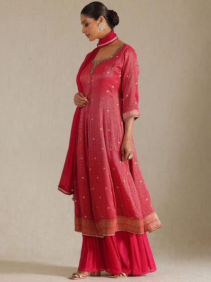 Dhiyona SO Women's Alina Cut Polka Dots Woven Design Sequinned Tissue A-Line Kurta With Palazzos & Dupatta