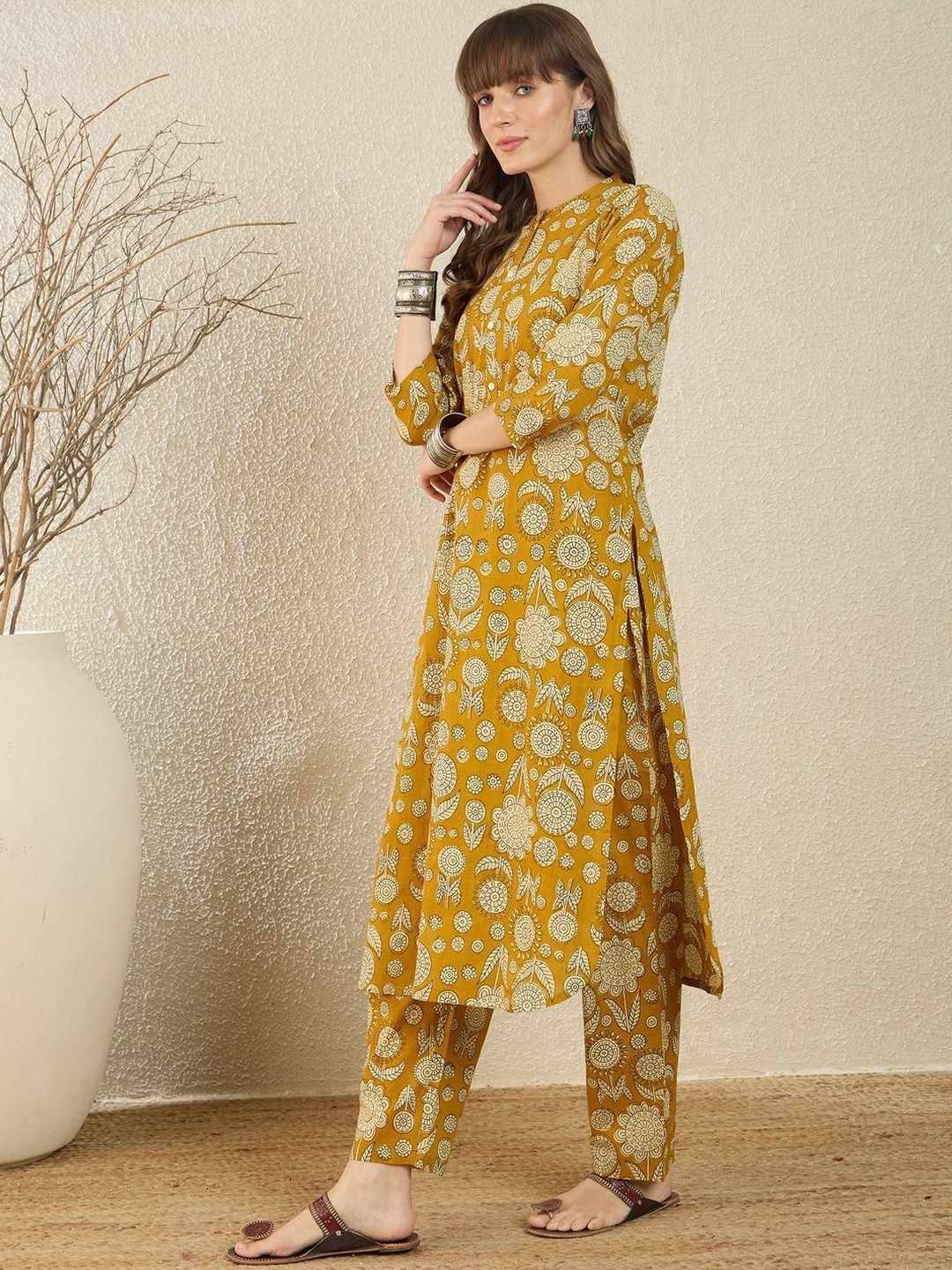 Floral Printed Pure Cotton Kurta With Trouser