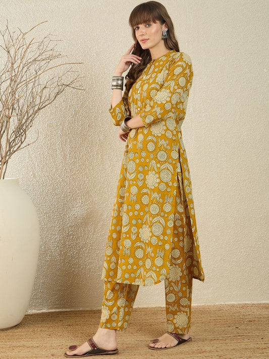 Floral Printed Pure Cotton Kurta With Trouser