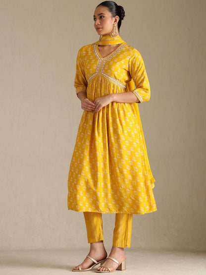Dhiyona SO Women's Women Bandhani Printed Kurta with Trousers & With Dupatta