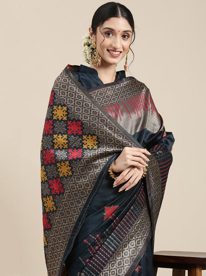Women's Silk Blend Teal blue Woven Design Designer Saree With Blouse Piece