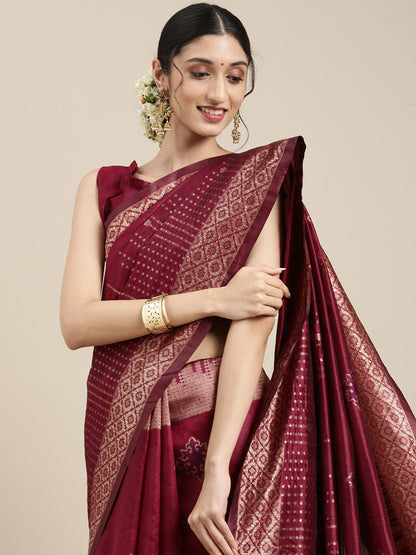 Women's Silk Blend Magenta Woven Design Designer Saree With Blouse Piece