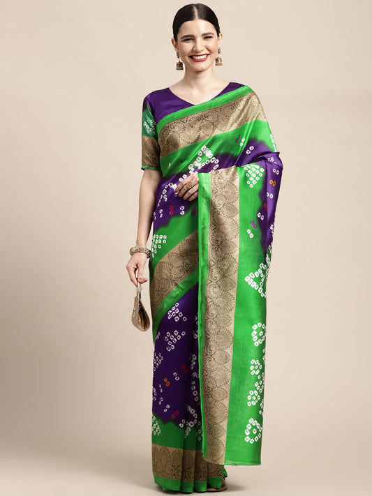 Women's Art Silk Purple Printed Designer Saree With Blouse Piece