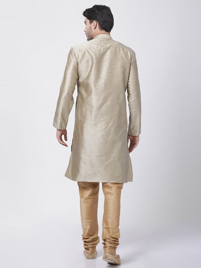Men's Beige Silk Blend Straight Kurta Pyjama Set