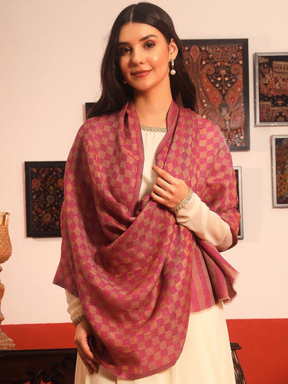 Dhiyona PA Reversible Ruhzar Fine Wool Checked Woven Design Shawl