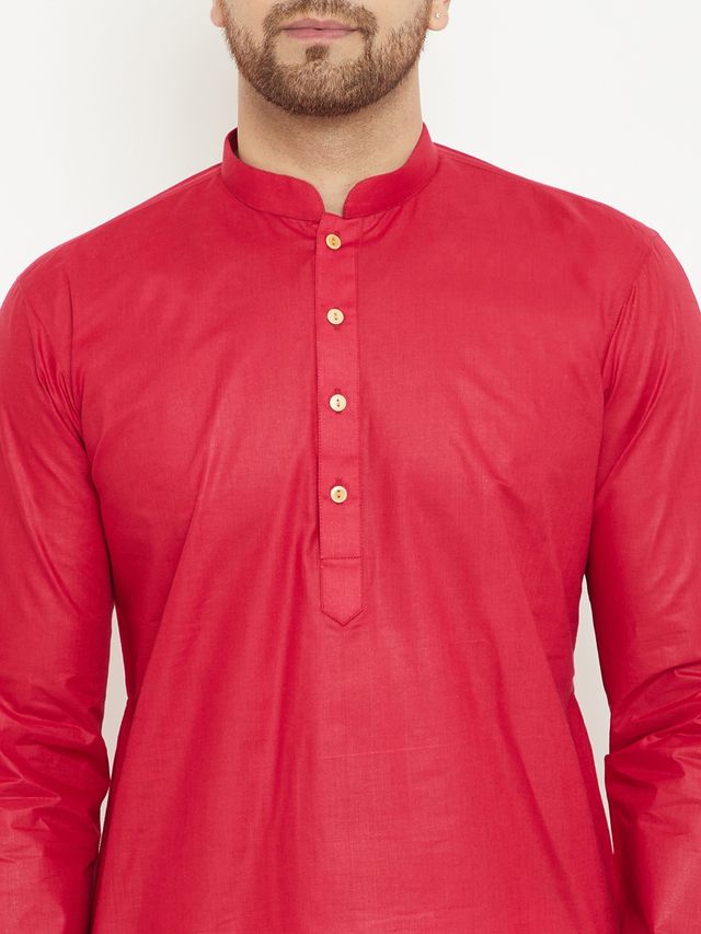 Men's Maroon Cotton Straight Kurta Pyjama Set