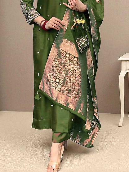 Dhiyona SN Women's Floral Embroidered Sequinned Straight Kurta with Pyjama & Dupatta