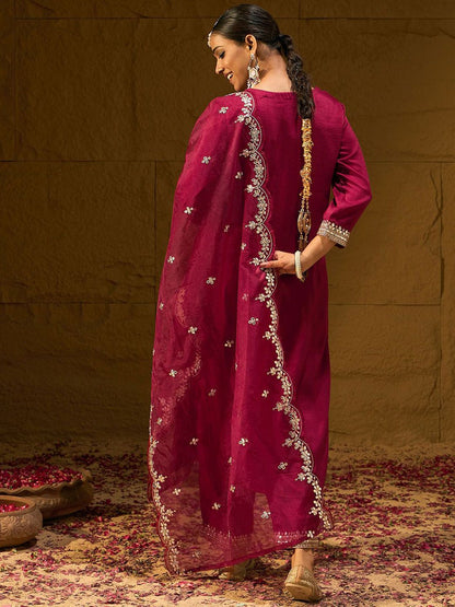 Dhiyona IE Ethnic Motifs Embroidered Gotta Patti Straight Kurta With Trousers & Dupatta