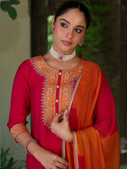 Women Ethnic Motifs Embroidered Regular Kurta with Trousers & With Dupatta