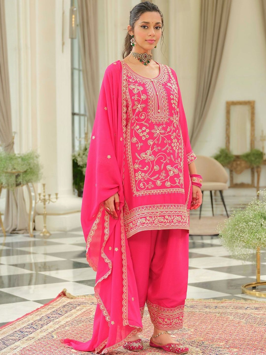 Dhiyona IE Women Ethnic Motifs Self Design Sequinned Kurta with Patiala & With Dupatta