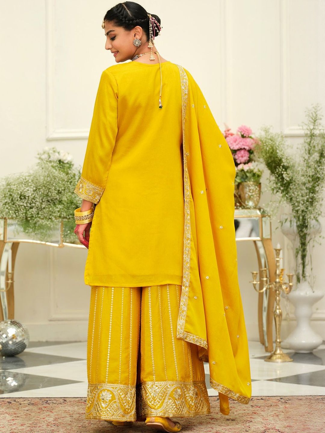 Women Ethnic Motifs Embroidered Kurta with Palazzos & Dupatta