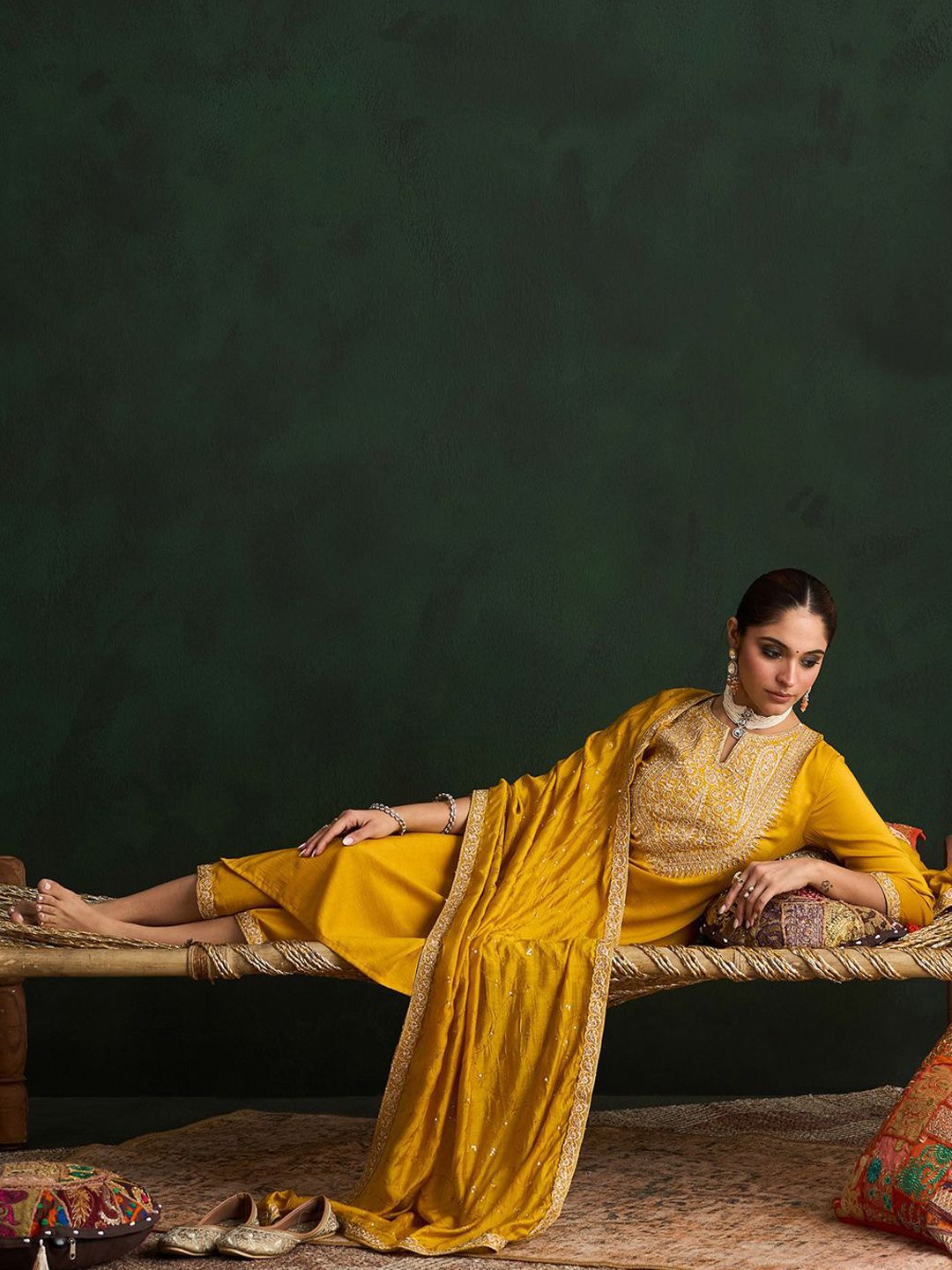 Ethnic Motifs Embroidered Kurta With Trousers & Dupatta