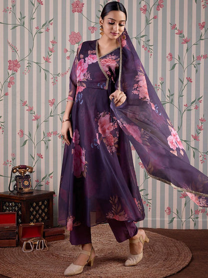 Dhiyona OD  Floral Printed Gotta Patti Anarkali Kurta with Trousers & Dupatta