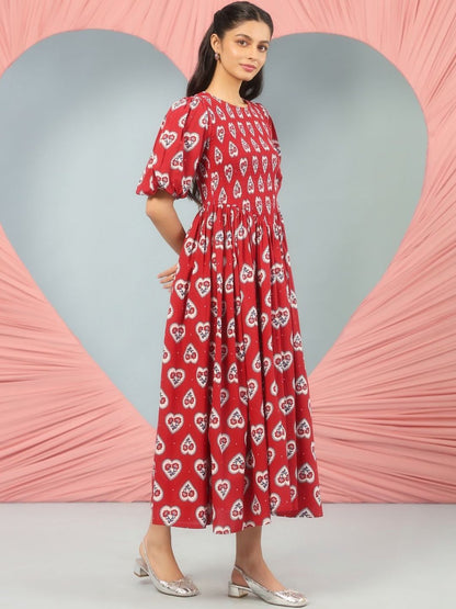Dhiyona AY Women's Printed Cotton Fit & Flared Maxi Ethnic Dresses