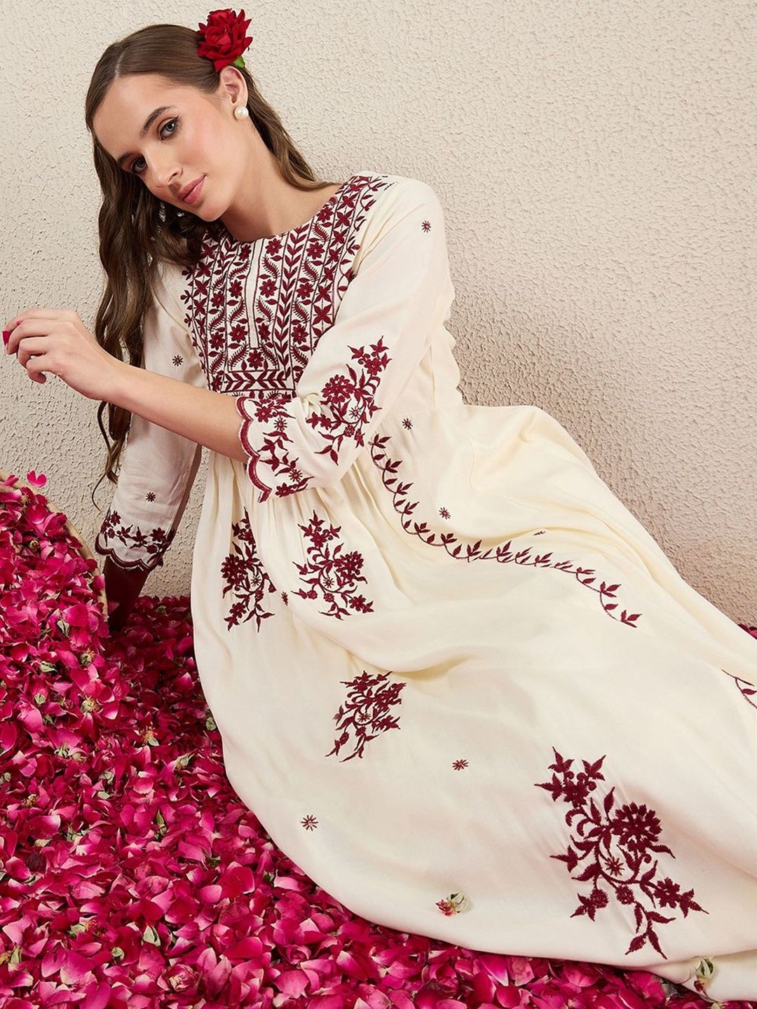 Women Ethnic Motifs Embroidered Empire Thread Work Kurta with Trousers & With Dupatta