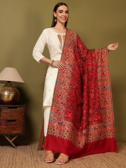 Dhiyona PA Meher Floral Woven Design Kani Woolen Shawl