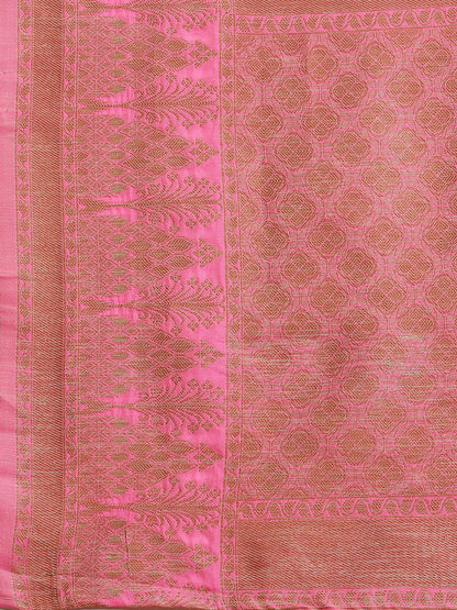 Women's Linen Blend Green Woven Design Woven saree With Blouse Piece