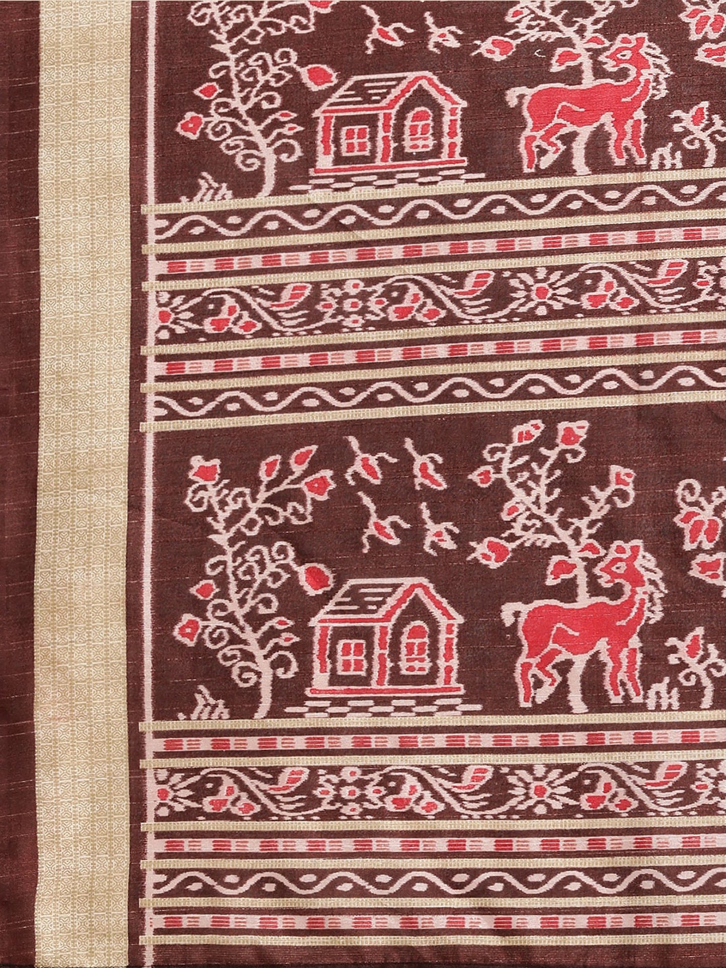 Women's Bhagalpuri Silk Red Printed Designer Saree With Blouse Piece
