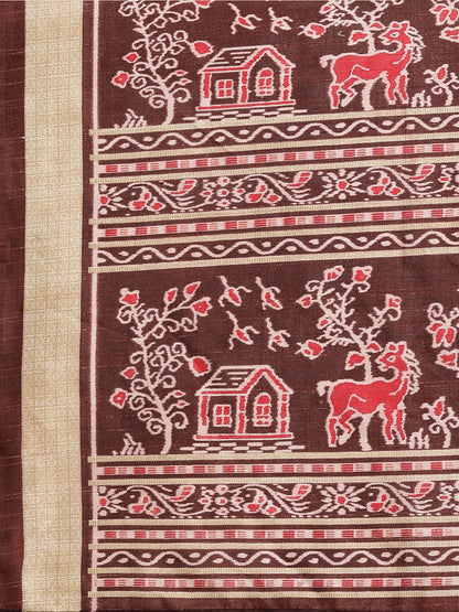 Women's Bhagalpuri Silk Red Printed Designer Saree With Blouse Piece