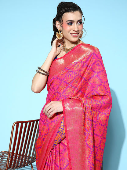 Women's Silk Blend Pink Woven Design Designer Saree With Blouse Piece