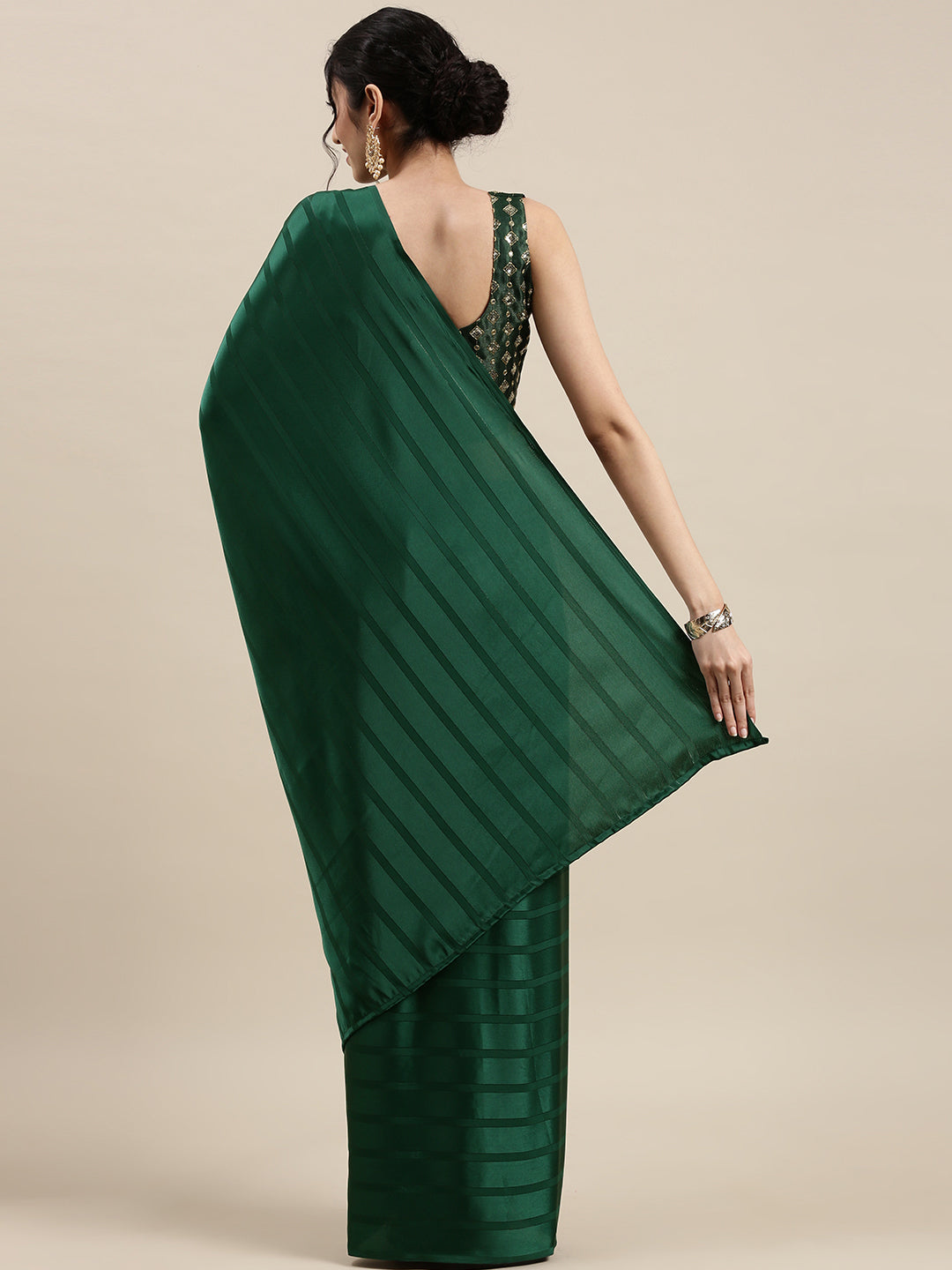 Women's Satin Green Solid Designer Saree With Blouse Piece