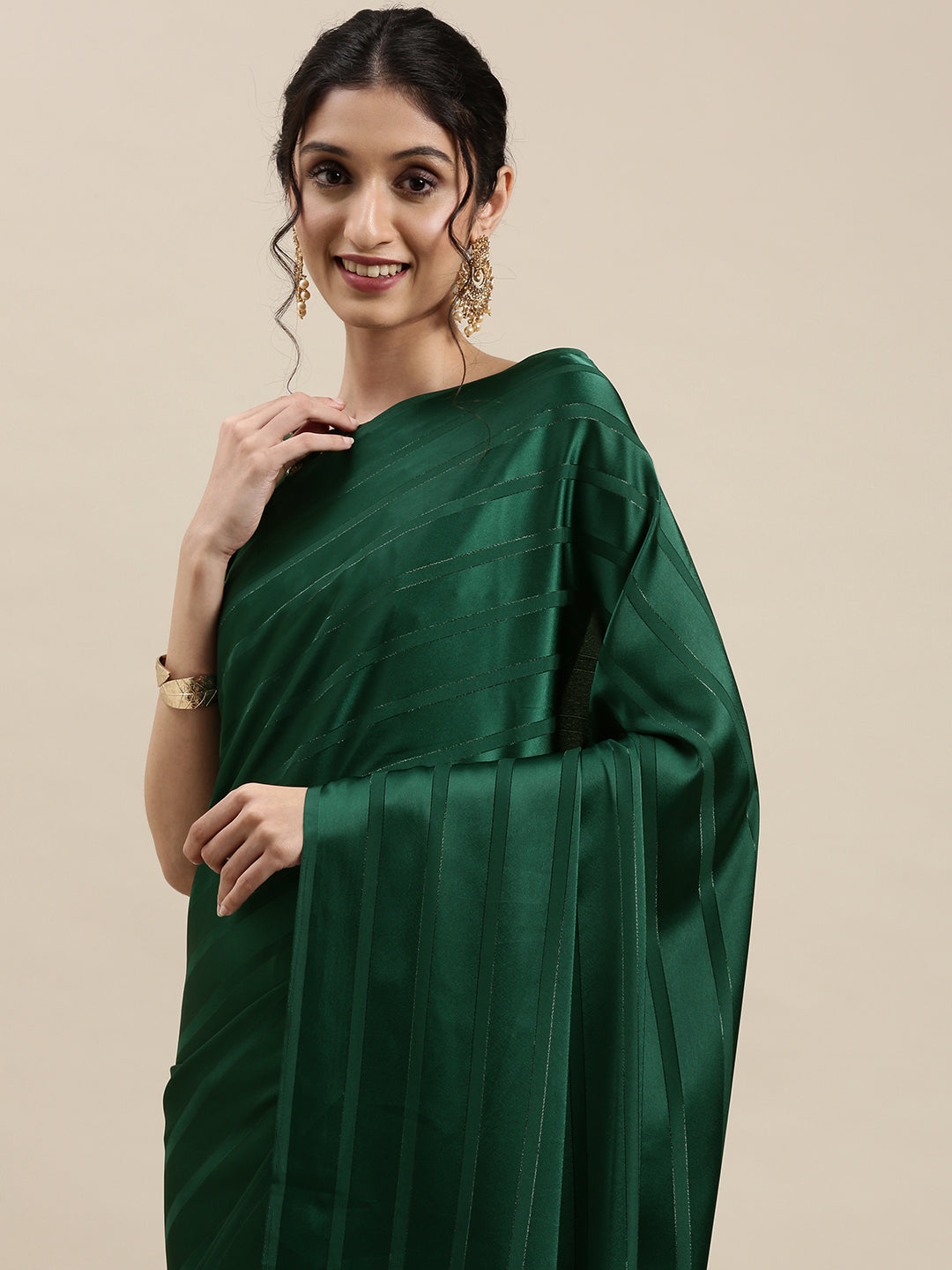 Women's Satin Green Solid Designer Saree With Blouse Piece