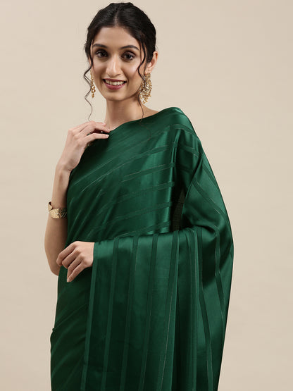 Women's Satin Green Solid Designer Saree With Blouse Piece