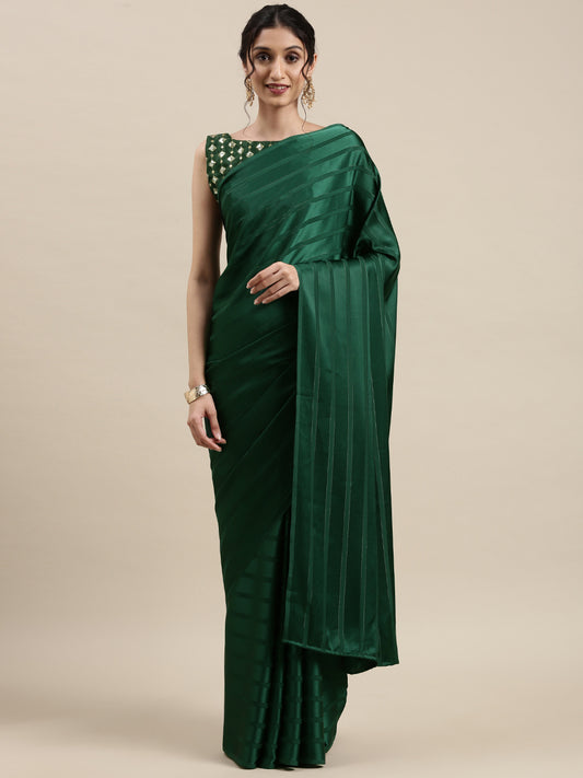 Women's Satin Green Solid Designer Saree With Blouse Piece