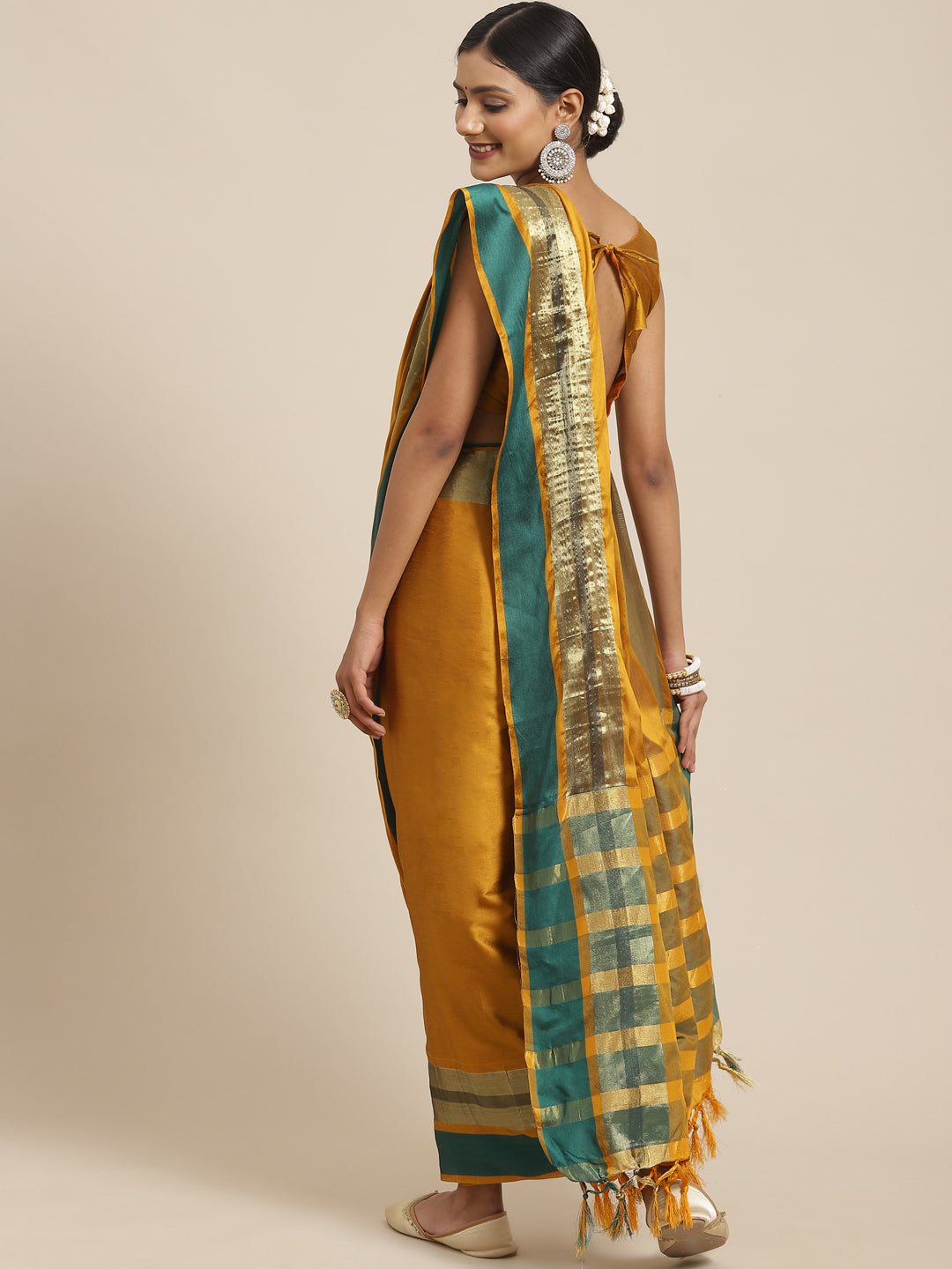 Women's Aura Silk Mustard Woven Design Designer Saree With Blouse Piece