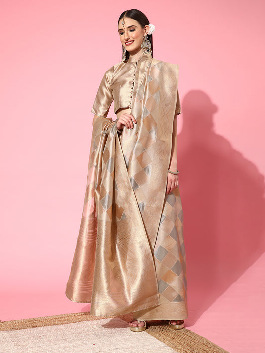 Women's Organza Grey Woven Design Handloom Saree With Blouse Piece