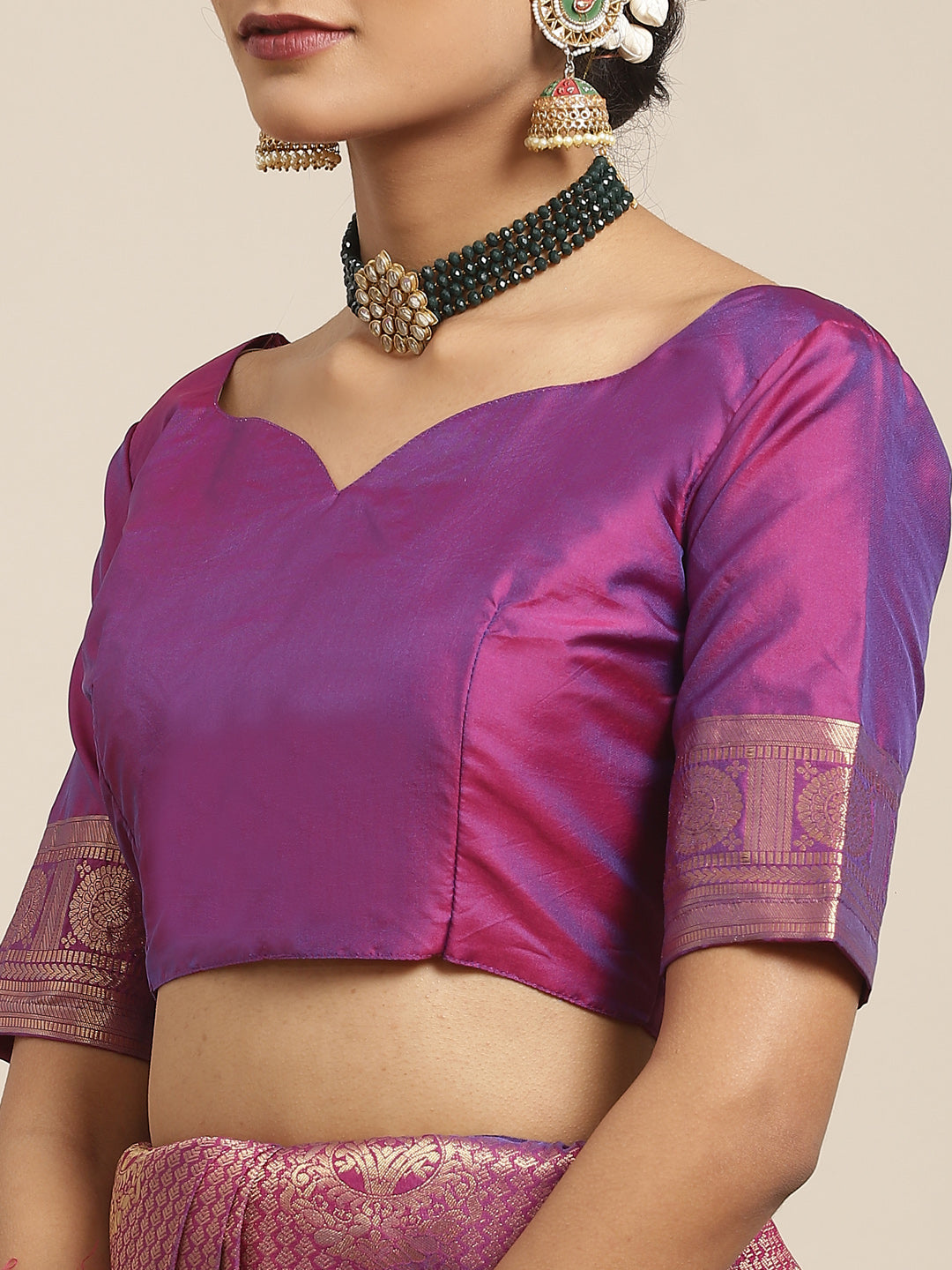 Women's Kanjeevaram Silk Purple Woven Design Woven saree With Blouse Piece