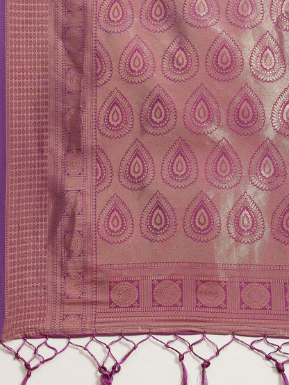 Women's Kanjeevaram Silk Purple Woven Design Woven saree With Blouse Piece
