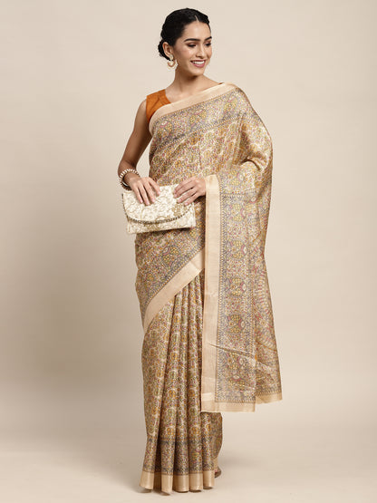 Women's Khadi Silk Yellow Printed Celebrity Saree With Blouse Piece