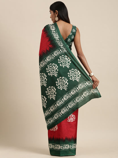 Women's Manipuri Silk Red Printed Celebrity Saree With Blouse Piece