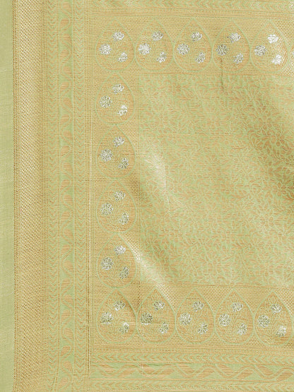 Women's Silk Cotton Green Woven Design Woven saree With Blouse Piece