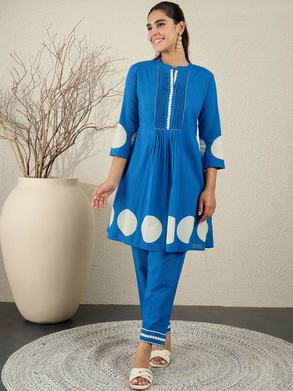 Dhiyona IE Printed Pure Cotton Mandarin Collar Tunic With Trouser
