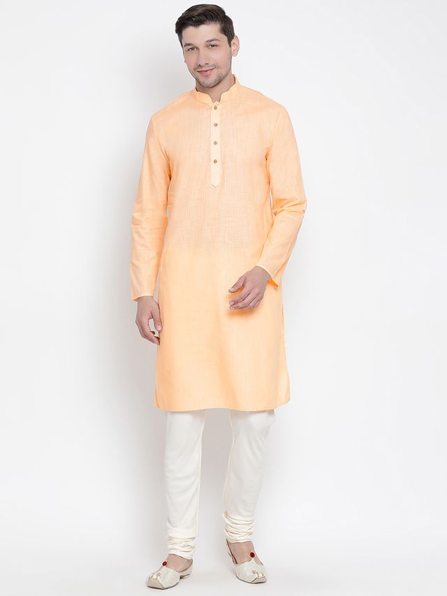 Men's Fawn Cotton Linen Straight Kurta Pyjama Set