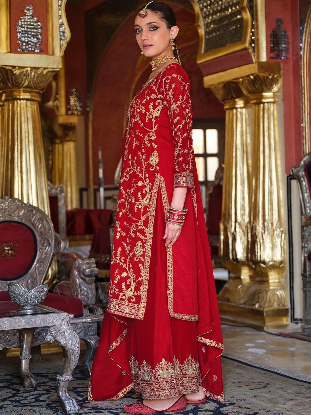 Women Ethnic Motifs Embroidered Kurta with Palazzos & Dupatta