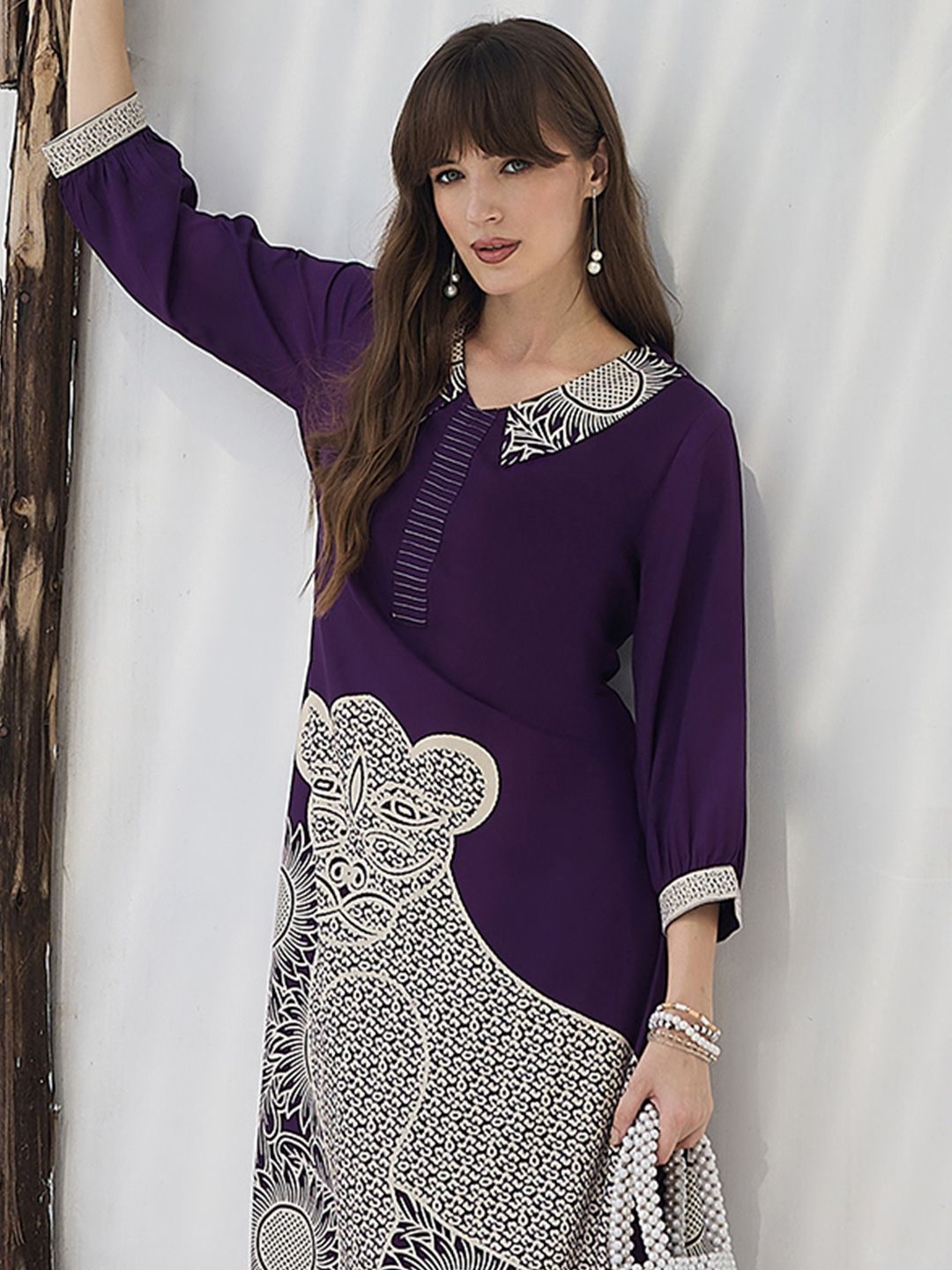 Geometric Printed V-Neck A-Line Kurta & Palazzos