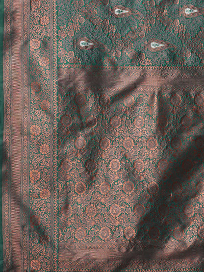 Women's Silk Blend Teal blue Woven Design Designer Saree With Blouse Piece