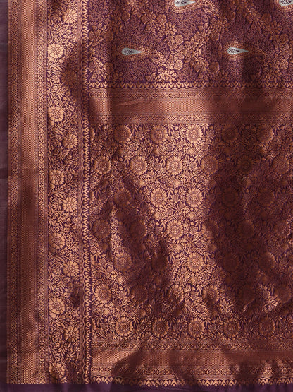 Women's Silk Blend Purple Woven Design Designer Saree With Blouse Piece